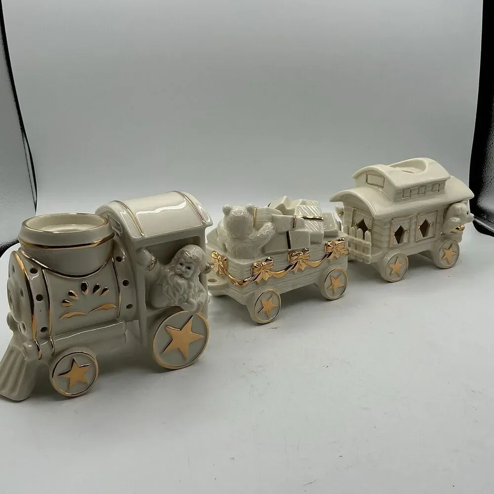 Mikasa Holiday Elegance Porcelain 3 Pc Train Candle Holder Set NIB Christmas